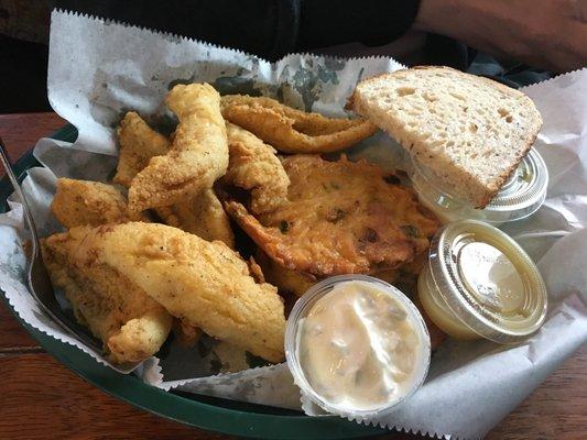 Fried Perch with Lemon Pepper & accompanying sides to include Potato Pancake