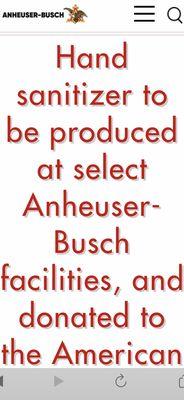 Van  Nuys CA Anheuser-Busch facility will produce Hand Sanitizer for The American Red Cross