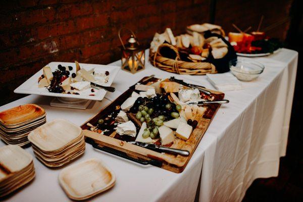 The cheese and crudités setup from our Wedding at the Greenpoint Loft.