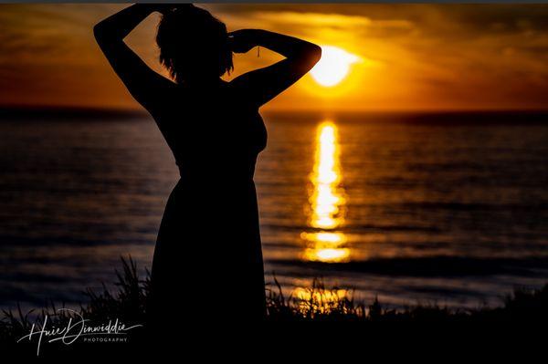 Model shoot on the beach at sunset