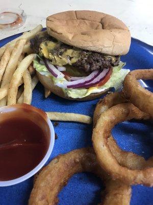 Cheese Burger Special! Had to trade some onion rings for some fry's.