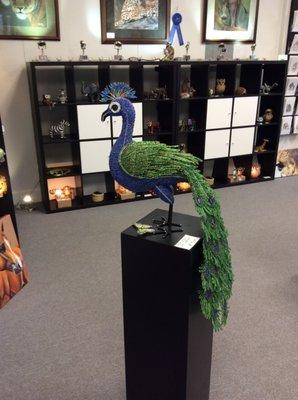 Beaded Peacock inclusive of stand.