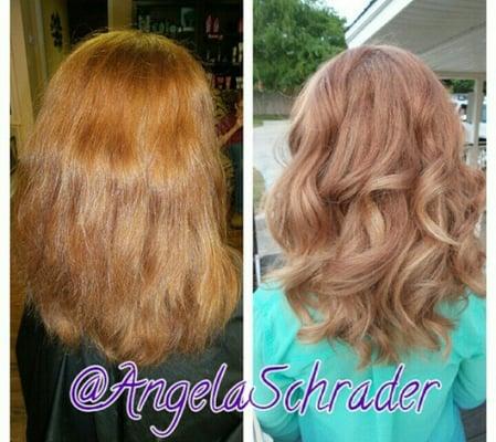 This is a before and after of my balyage by Stylist Angela Schrader. She did an amazing job and gave me exactly what I was looking for!!!