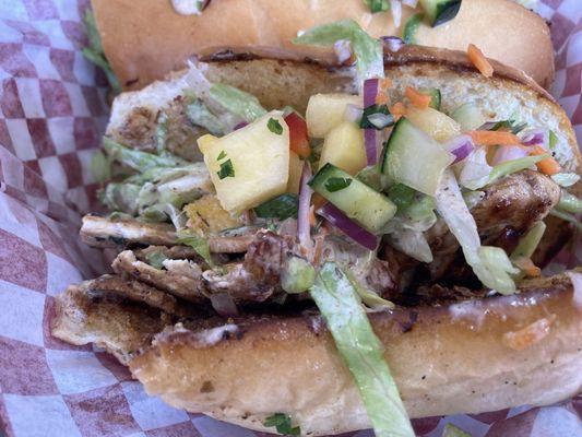 Caribbean jerk chicken sandwich.