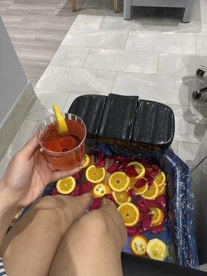 Rose and mimosa pedicure