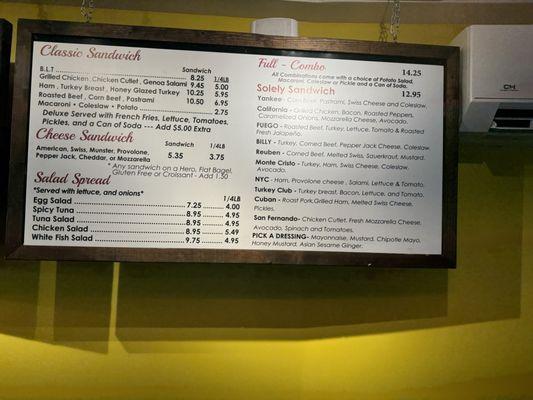 Sandwich menu