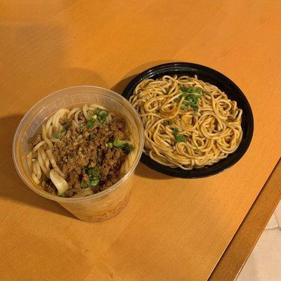 Left: Dan Dan Noodle Right: Cold Noodle with Chili Oil