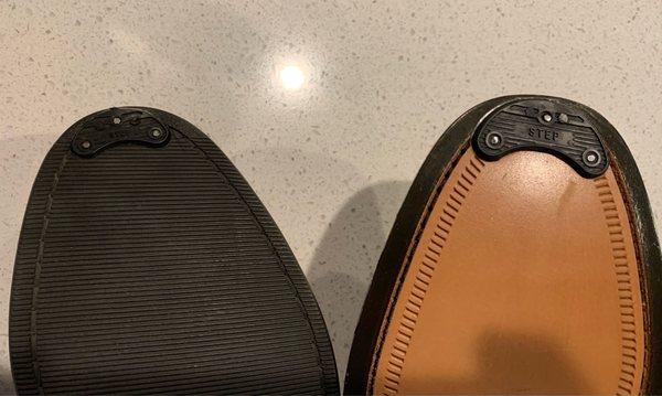 Toe taps different size for left and right pair of mens shoes.