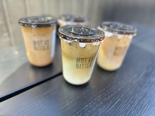 Butter beer latte, Coconut Matcha, Durian Latte and Papaya Latte