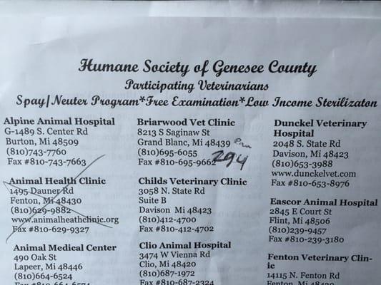 The participating vet list that "doesn't guarantee participation"