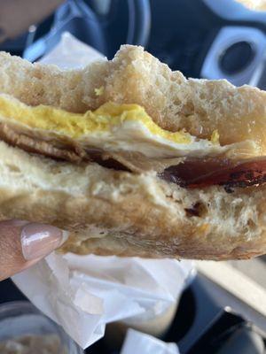 Inside view of the bacon breakfast Sammy