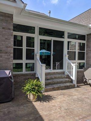 Former hot, pollen covered, hard to keep clean, screened in patio. Now clean, dry, heatable, cool able sunroom