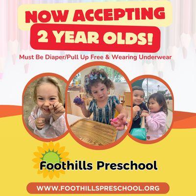 We are now accepting 2 year olds!!! Visit our website to schedule a tour.