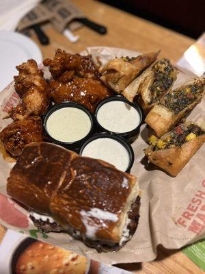 Trio / sliders, honey chipotle tender, southwest egg rolls