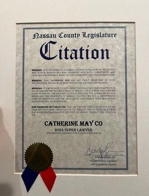 2024 Nassau County Legislator Citation - Super Lawyer