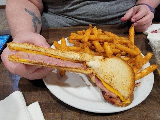 Grilled ham and cheese. Hearty and tasty!