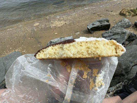 Thickness of the black and white cookie with Hempstead Bay in background from Sands Point Preserve