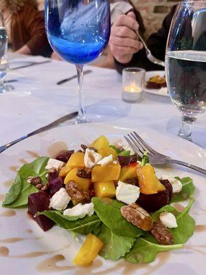 Roasted beet salad with goat cheese & honey roasted walnuts