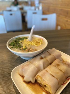 liwan style assorted congee and dough stick rice noodle roll...