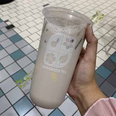 Taro Milk Tea with Rainbow jellies and [egg] pudding