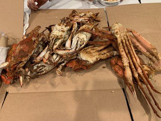 Dozen XL steamed crabs (supposedly) and 2lbs crab legs. Doesn't look like much.