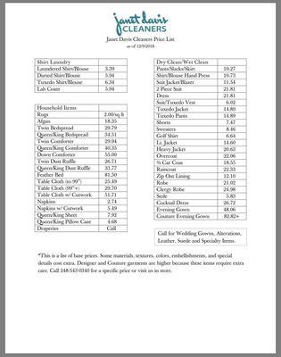 Price list