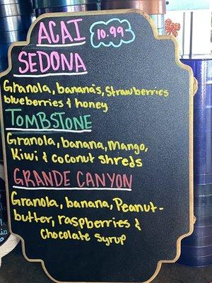 Açaí menu