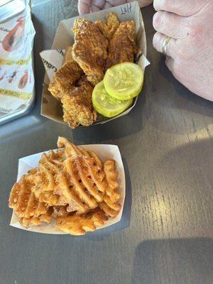 Mild tenders and waffle fries