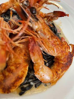 Squid Ink Pasta with Prawns