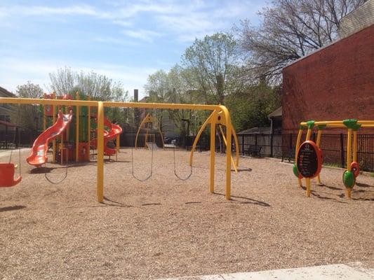 Swings, they get HOT- bring water or a towel to cool them off.