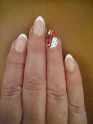 Pretty red butterfly...hand painted by Millie at Oracle Nails.