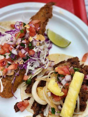 Fish taco and Al pastor