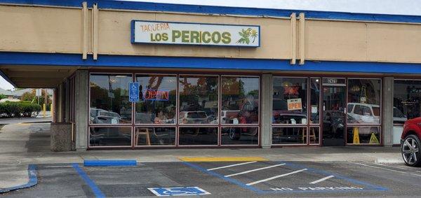 Store front seen from parking lot.