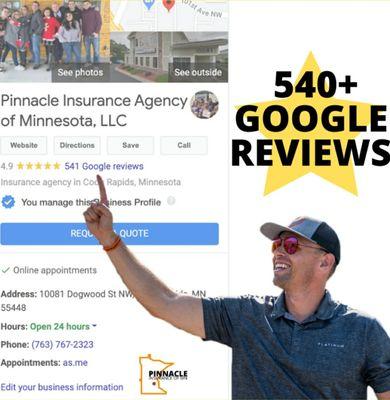 Most Google reviews in the MN area for insurance!