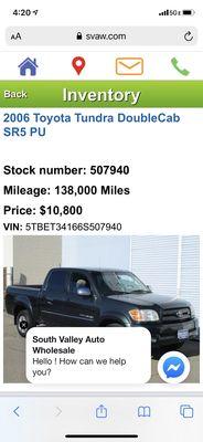 Advertisement of spliced tundra with "clean title" with two different VINS