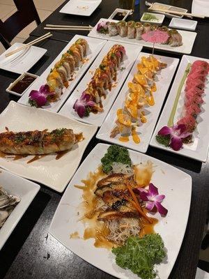 Tuna Sushi Salmon Sushi 25. Salmon Roll 36. Eel Avocado Roll 25 Salmon Hand Roll 77. Hot Kiss Roll 78. Salmon Lover 80. Sensual Night Roll