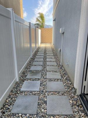 Side yard pavers and rock