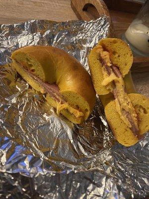 Pork Roll and Cheese on an Egg bagel