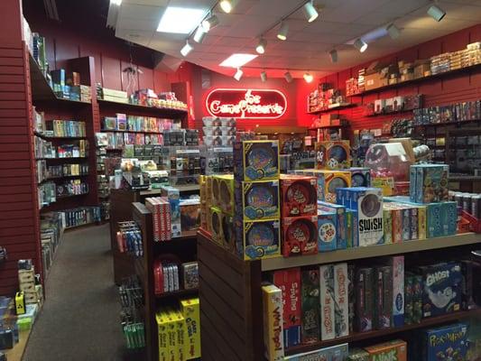 Large store, with a game room in the back.