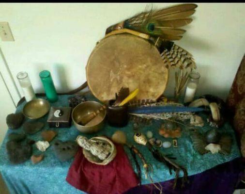 Some of my massage Stones, sound tools, sacred items.