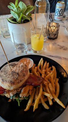 Salmon belly sandwich and fries