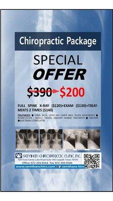 X-ray(Full Spine 2views)+2 treatments included. Whole month of December 2018 Promotion