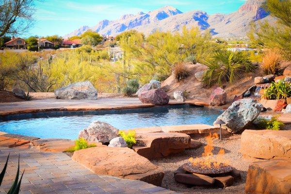 Natural stone and fire pit!