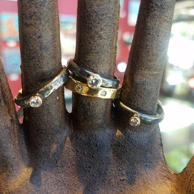 Locally-made rings in sterling, fine silver, 18k gold, diamonds and Moissanite