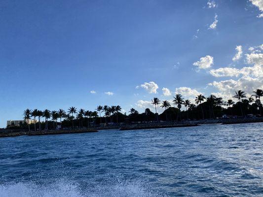 View of the park from a boat on the water