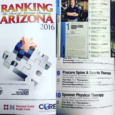 Thank you for ranking PROCARE in the top 10 therapy clinics in the state of AZ. Ranking Arizona: Best of Arizona Business 2016