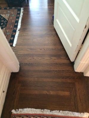 new transition from hallway to bedroom (bedroom is all new wood floors)- gorgeous.!