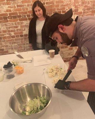 Chef Nico teaching knife skills