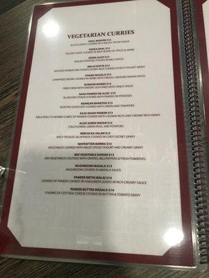 Vegetarian Menu