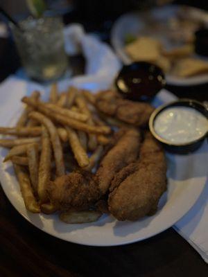 Happy hour Chicken Tenders and fries